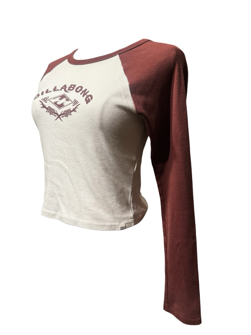 BILLABONG Vintage Brown and White Long Sleeve Crop Top - Picture 2 of 5